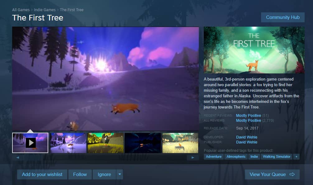 The First Tree on steam with good reviews
